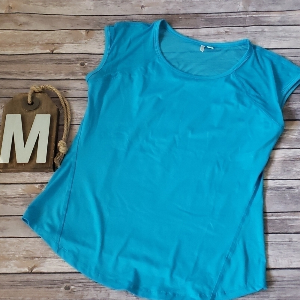 Cato turquoise cap sleeve mesh insert top